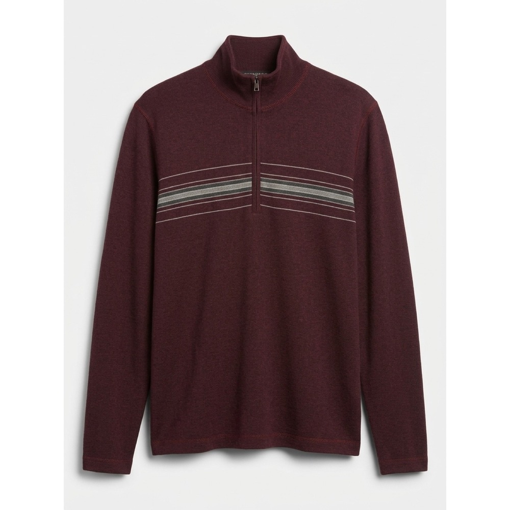 Banana Republic Mock Neck Quarter Zip Vintage Sweater Men's L Burgundy Stripe